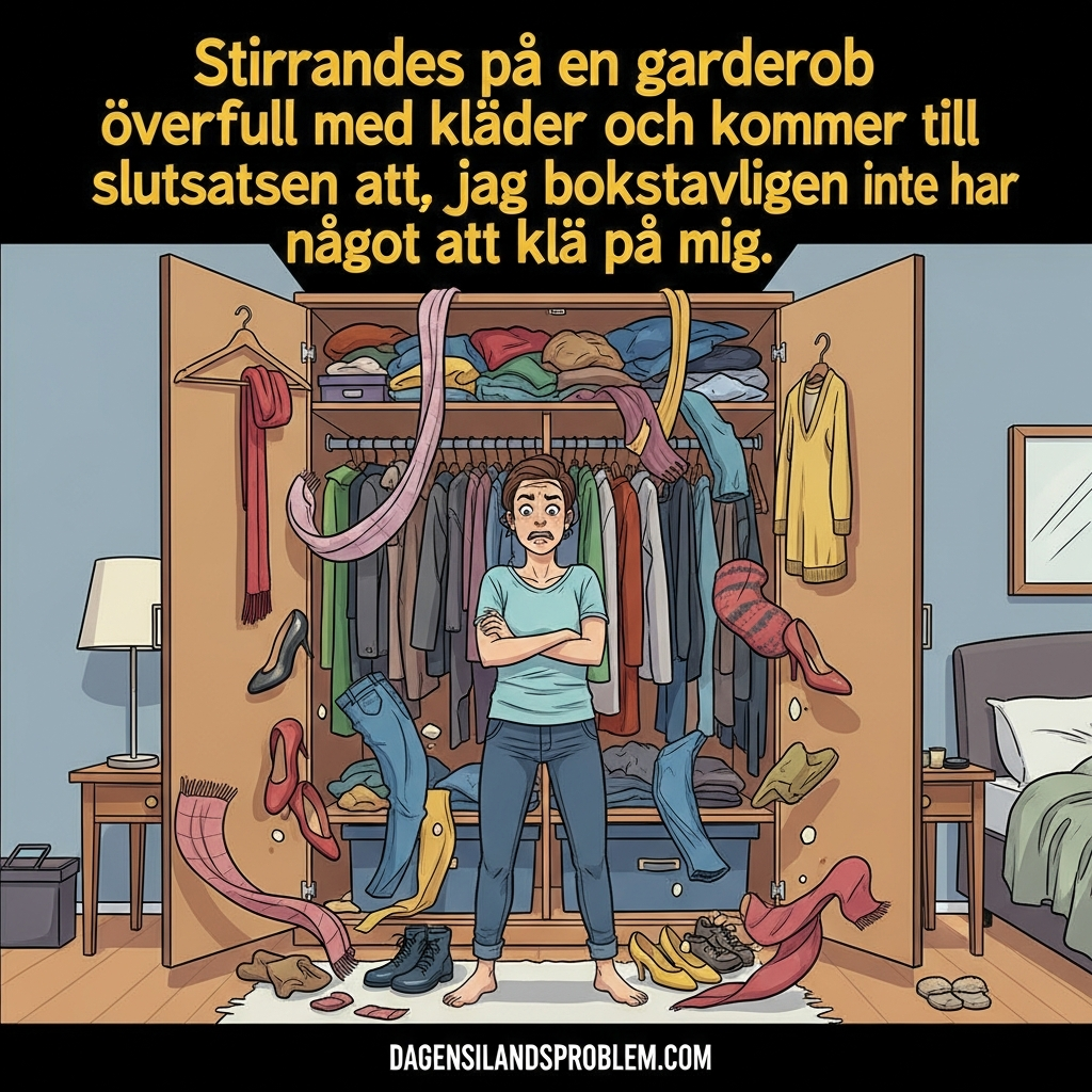 Stirrandes på en garderob överfull med kläder och kommer till slutsatsen att jag bokstavligen inte har något att klä på mig.